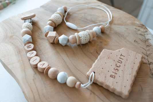 Accessoire de dentition / Attache Tétine / Collier d'allaitement - Modèle Biscuit / Meryem / Maia